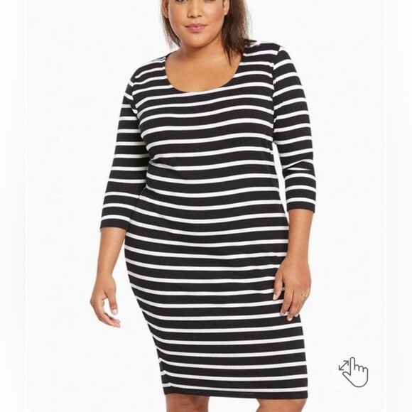 Women’s plus Torrid black and white striped ribbed bodycon midi dress casual - Picture 1 of 7